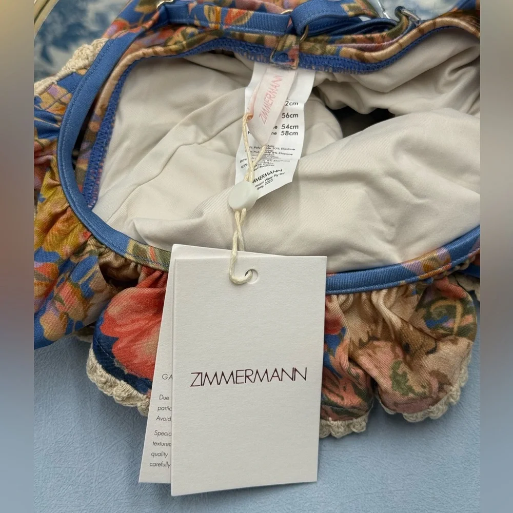🆕 ZIMMERMANN KIDS 🧿 NWT August Trim Scoop 1PC, Dusty Blue Floral - Sz 2Y_12